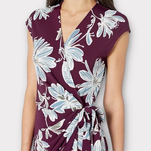 Purple and Blue Floral Wrap Dress - Picture 2 of 10